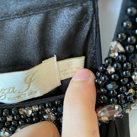 Eliza J Dress Women’s 6 Embellished Tiered Chiffon Halter Gown Black Rhinestones - Picture 11 of 12